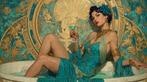 I_KONIQ - Art deco attractive woman enjoying blue thunder, Huis en Inrichting, Nieuw