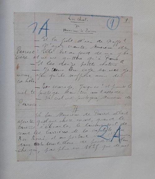 Signé ; Paul Arène - Les chats de M.de. Peiresc. Manuscrit, Verzamelen, Film en Tv