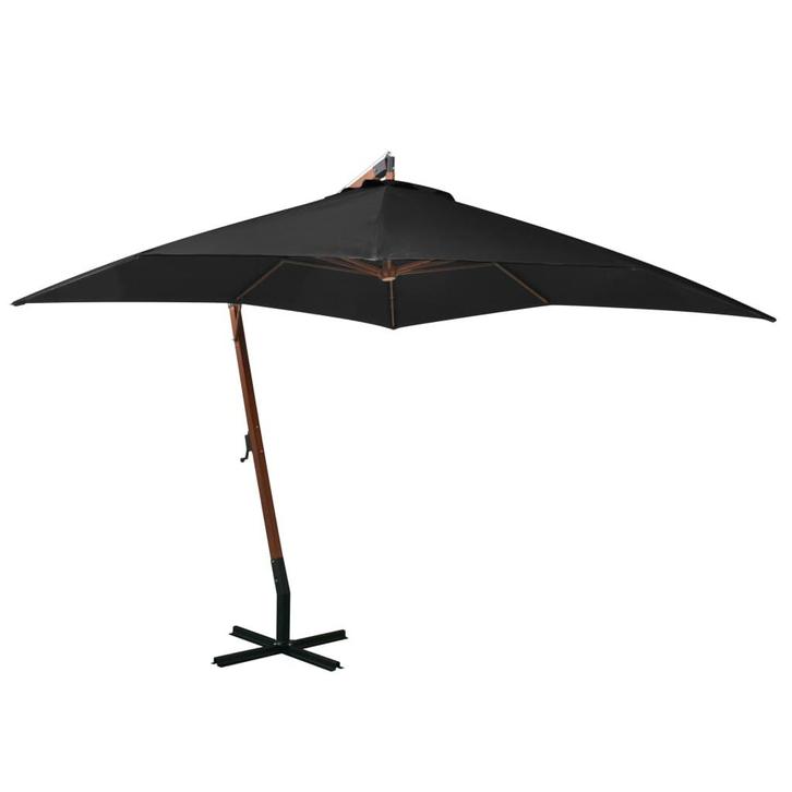 vidaXL Zweefparasol met paal 3x3 m massief vurenhout zwart, Tuin en Terras, Parasols, Nieuw, Verzenden