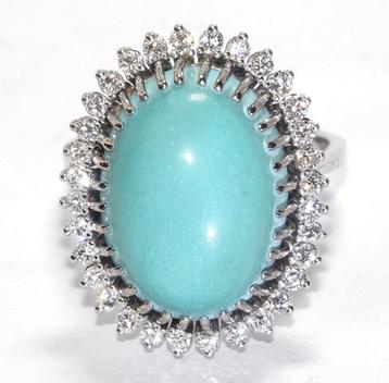 Bague - 18 carats Or blanc - 11.47ct. tw. Turquoise -
