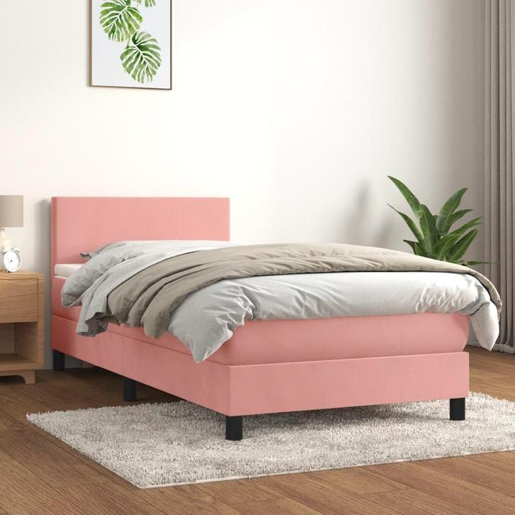 vidaXL Boxspring met matras fluweel roze 90x200 cm, Huis en Inrichting, Slaapkamer | Bedden, Nieuw, Verzenden