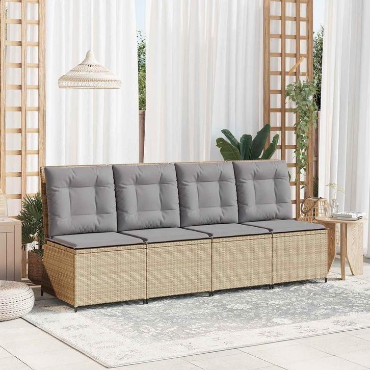 vidaXL Tuin Sofa met kussen Beige en Grijs poly rattan, Tuin en Terras, Tuinsets en Loungesets, Nieuw, Verzenden