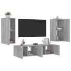 vidaXL 4-delige Tv-wandmeubelset met LED bewerkt hout grijs, Huis en Inrichting, Kasten |Televisiemeubels, Nieuw, Verzenden