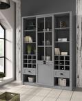 Buffetkast - Grijs - 140x43x198 - Vitrinekast glazen kast