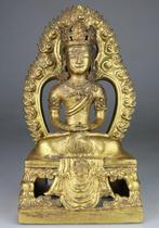 Amitayus Boeddhabeeldje gebeeldhouwd verguldsel - Chinees -, Antiquités & Art