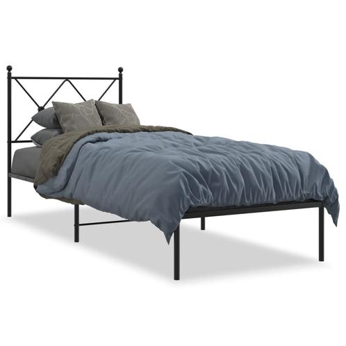 vidaXL Cadre de lit métal avec tête de lit noir 75x190, Huis en Inrichting, Slaapkamer | Bedden, Verzenden