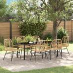 vidaXL 7-delige tuintafel en stoelen set Bruin Poly Rattan, Tuin en Terras, Tuinstoelen, Verzenden, Nieuw