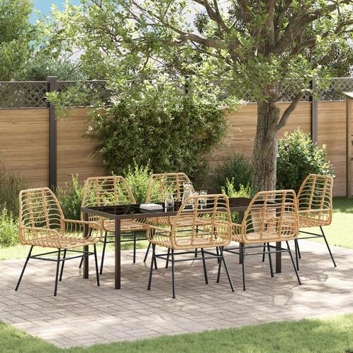 vidaXL 7-delige tuintafel en stoelen set Bruin Poly Rattan, Tuin en Terras, Tuinstoelen, Nieuw, Verzenden