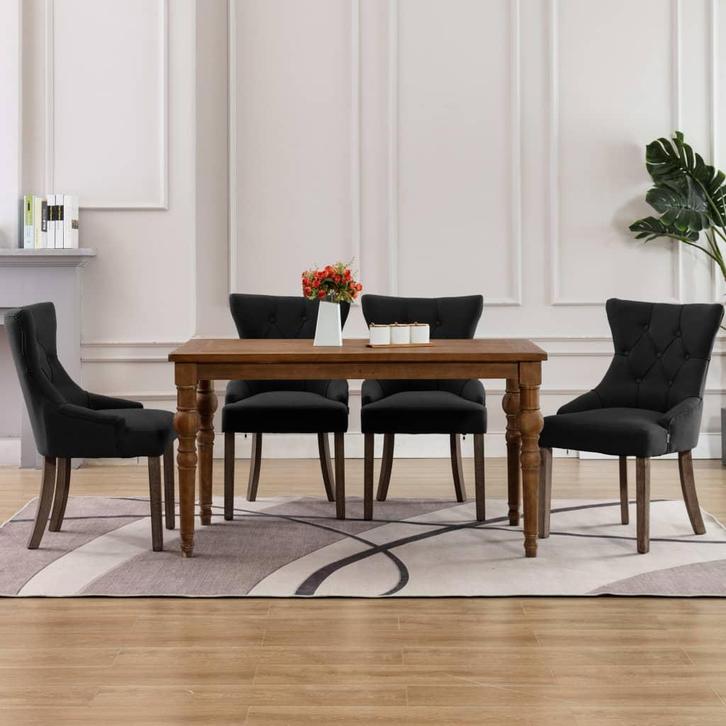 vidaXL Eetkamerstoelen 4 st stof zwart, Huis en Inrichting, Stoelen, Nieuw, Verzenden