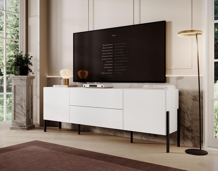 Meubella TV-Meubel wit 204 cm 2 deuren 2 lades, Huis en Inrichting, Kasten |Televisiemeubels, 25 tot 50 cm, Nieuw, 200 cm of meer