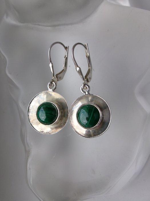 Zilver, Malachiet - Oorbellen - Art Deco-stijl, Antiek en Kunst, Kunst | Designobjecten