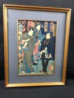 Japans toneelstuk (Kabuki) - Ochiai Yoshiiku (1833-1904) -, Antiek en Kunst