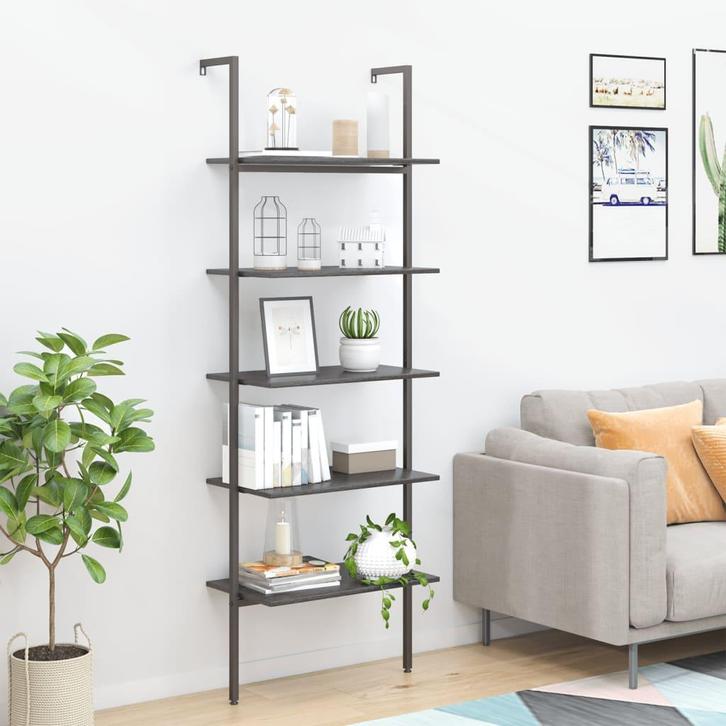 vidaXL Ladderrek met 5 schappen 64x35x185 cm zwart, Huis en Inrichting, Kasten | Boekenkasten, Nieuw, Verzenden
