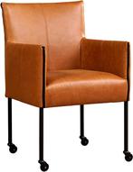 Cognac leren moderne kuipstoel - poot rond zwart met wiel -, Overige kleuren, Nieuw, Leer, Ophalen of Verzenden