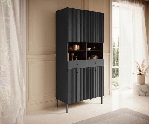 Meubella Vitrinekast Vermont antraciet 90 cm, Huis en Inrichting, Kasten | Vitrinekasten, 25 tot 50 cm, Nieuw, 50 tot 100 cm, 150 tot 200 cm