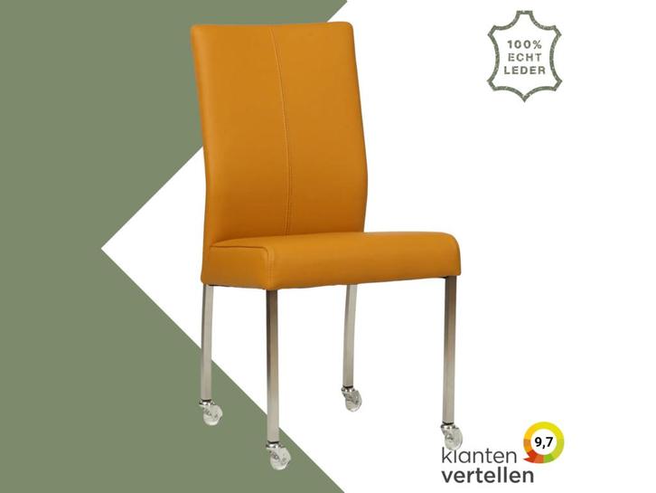 Leren eetkamerstoel Comfort met wieltjes - Toledo Leem, Huis en Inrichting, Stoelen, Overige kleuren, Eén, Nieuw, Leer, Ophalen of Verzenden