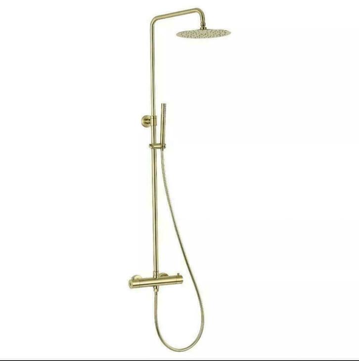 AKTIE: Opbouw Regendouche set Mat Goud geborsteld Zwart RVS, Doe-het-zelf en Bouw, Sanitair, Douche, Nieuw, Chroom, Glas, Koper