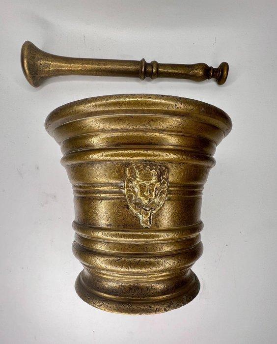 Vijzel en stamper (2) - Messing - Antieke messing vijzel en, Antiek en Kunst, Antiek | Overige Antiek