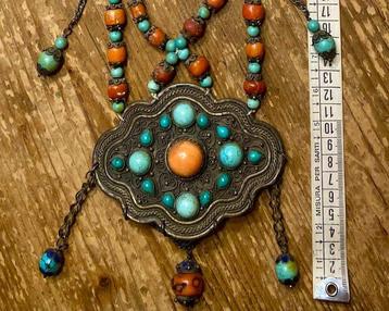Collier - Argent, Corail, turquoise - Mongolie - Dynastie