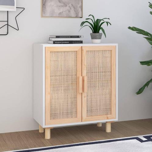 vidaXL Dressoir 60x30x70 cm massief grenenhout en rattan wit, Huis en Inrichting, Kasten | Dressoirs, Nieuw, Verzenden