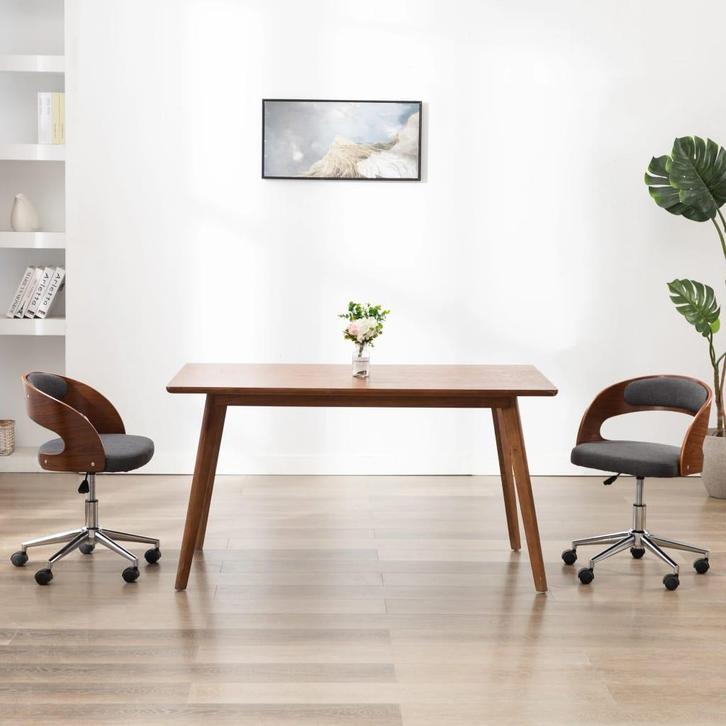 vidaXL Eetkamerstoel draaibaar gebogen hout en stof grijs, Huis en Inrichting, Stoelen, Nieuw, Verzenden