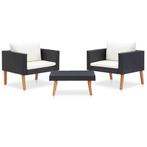 vidaXL 3-delige Loungeset met kussens poly rattan zwart, Tuin en Terras, Verzenden, Nieuw, Loungeset