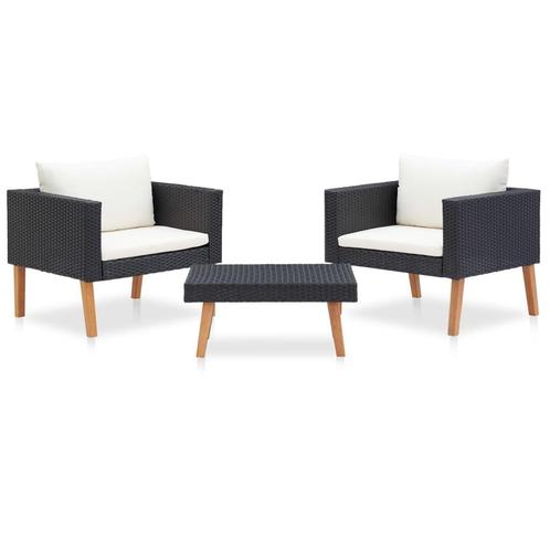 vidaXL 3-delige Loungeset met kussens poly rattan zwart, Tuin en Terras, Tuinsets en Loungesets, Loungeset, Nieuw, Verzenden