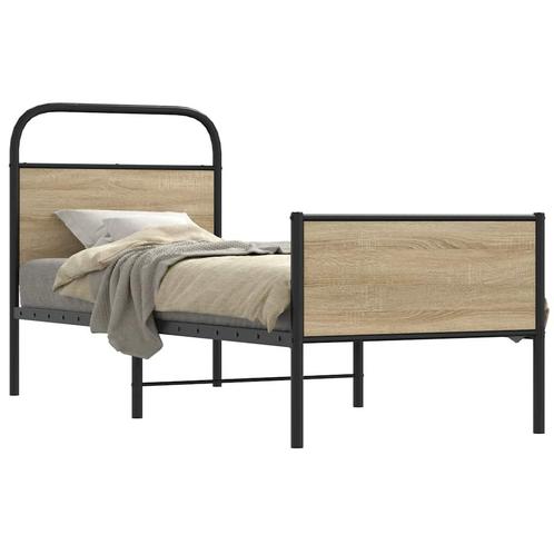 vidaXL Cadre de lit sans matelas 75x190cm chêne sonoma, Maison & Meubles, Chambre à coucher | Lits, Neuf, Envoi