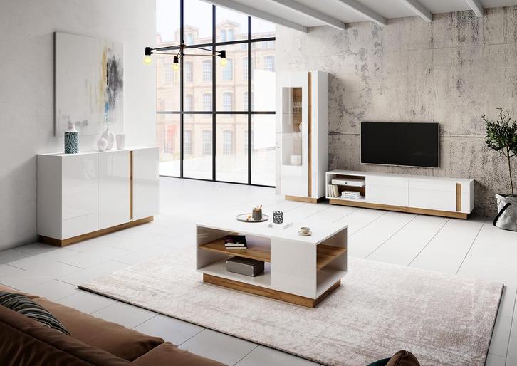 Woonkamer Ashley 2 - Wit - Eiken - Woonkamersets, Huis en Inrichting, Stoelen, Nieuw, Verzenden