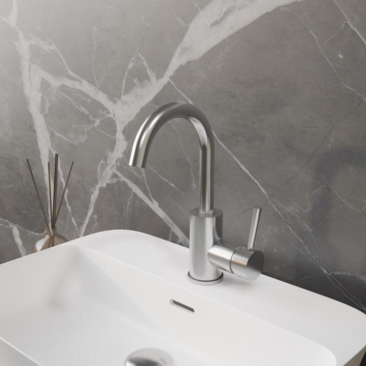 Wastafelkraan BWS | Colorato Ensy | Gebogen Uitloop | Chroom, Doe-het-zelf en Bouw, Sanitair, Kraan, Nieuw, Chroom, Ophalen of Verzenden