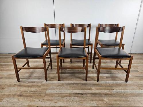 Stoel - Leder, Teak - Set van zes vintage stoelen uit de, Antiek en Kunst, Kunst | Designobjecten