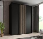 Kledingkast 180cm Zwart Schuifdeuren Latjes - Garderobekast, Verzenden, Nieuw