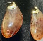 Amber druppel oorbellen met hangers in aardse tinten -