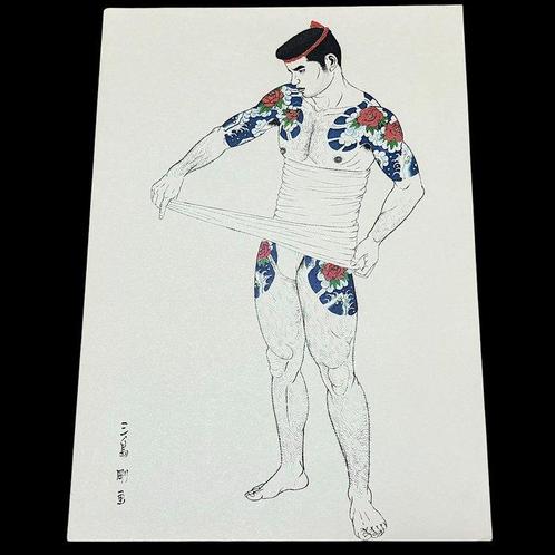 Getatoeëerde mannen - Lithografie Mishima G gash Wakamono, Antiek en Kunst, Antiek | Overige Antiek