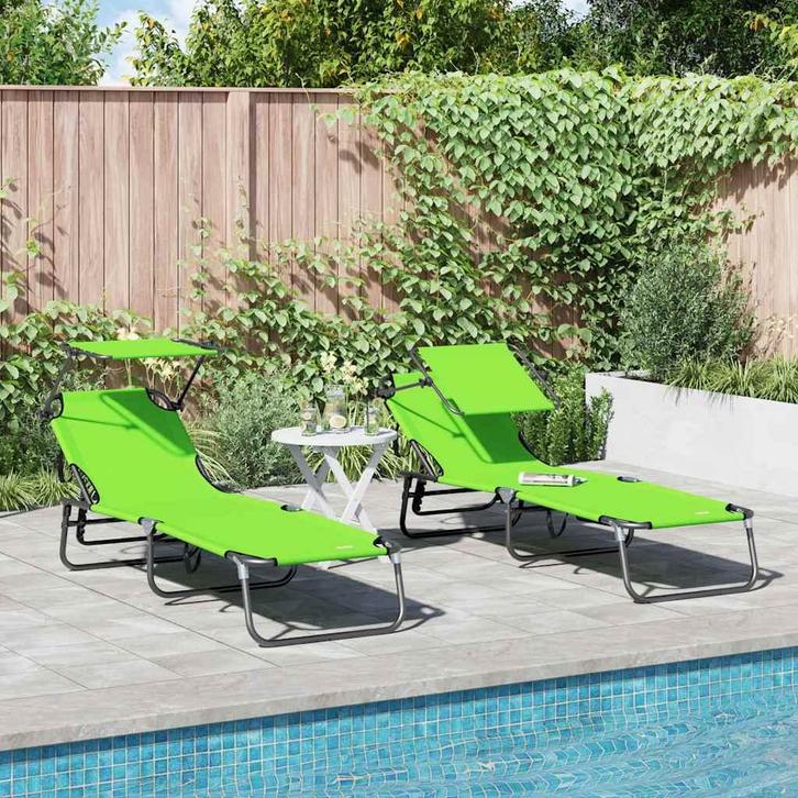 vidaXL Opvouwbare zonnebed 2 pcs Groen 190 x 57 x 81 cm, Tuin en Terras, Ligbedden, Nieuw, Verzenden