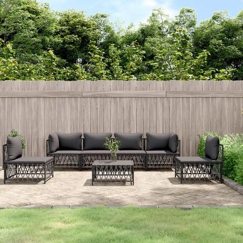 vidaXL 7-delige Loungeset met kussens staal antracietkleurig, Jardin & Terrasse, Ensembles de jardin, Envoi