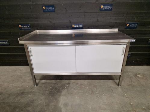 Werktafel | 2 schuifdeuren | RVS met trespa | wit | 170 cm, Zakelijke goederen, Horeca | Meubilair en Inrichting, Gebruikt
