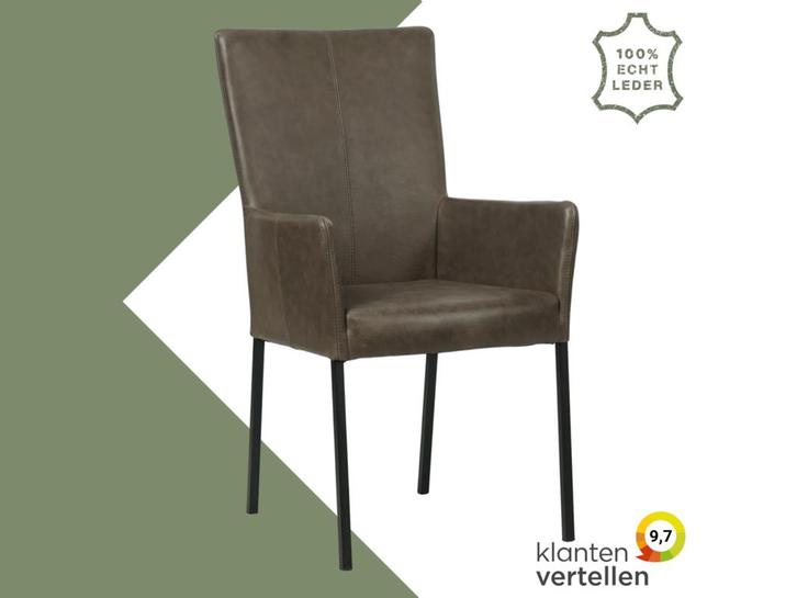 Leren eetkamerstoel Daily met armleuning - Vintage Elephant, Huis en Inrichting, Stoelen, Bruin, Eén, Nieuw, Leer, Ophalen of Verzenden