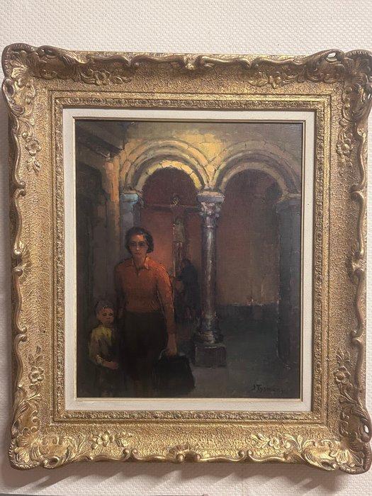 Joseph Tysmans (1893-1974) - Bezoek aan de kerk, Antiquités & Art, Art | Peinture | Classique