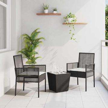 vidaXL Tuin Bistro Set 3 pcs Zwart Poly rattan, Verzenden