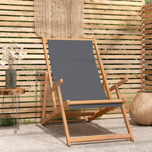 vidaXL Strandstoel inklapbaar massief teakhout grijs, Tuin en Terras, Tuinstoelen, Nieuw, Verzenden