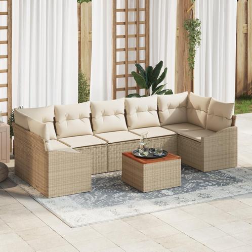 vidaXL 8-delige ligzetel set met kussens Beige Poly Rattan, Tuin en Terras, Tuinsets en Loungesets, Nieuw, Verzenden