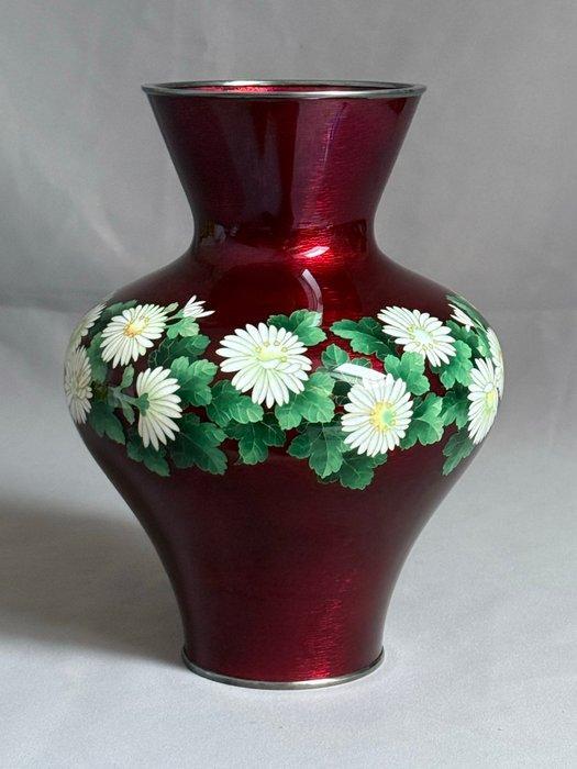 Vase - Émail, Métal, Cloisonne - Japon - Guilloché argenté, Antiek en Kunst, Antiek | Overige Antiek