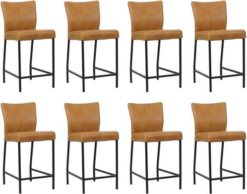 Set van 8 Cognac leren moderne barkrukken - poot vierkant, Huis en Inrichting, Stoelen, Overige kleuren, Vijf, Zes of meer stoelen