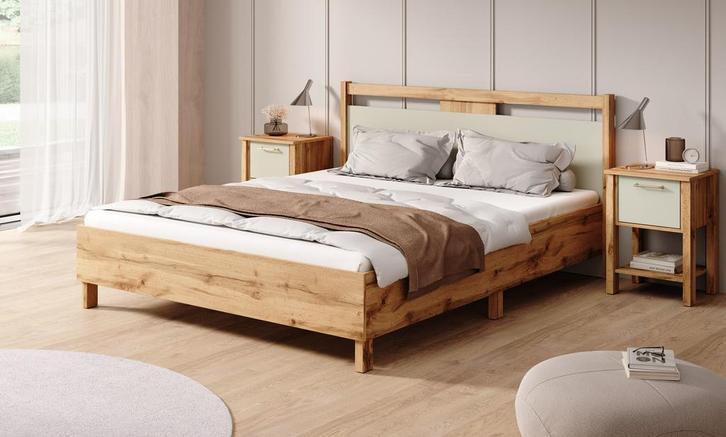 Tweepersoonsbed - Eiken - 160x200 cm - Modern, Huis en Inrichting, Slaapkamer | Bedden, Nieuw, Verzenden