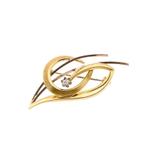 Bicolor fantasie broche met diamant | 0,05 ct. (vintage), Handtassen en Accessoires, Broches, Gebruikt, Overige kleuren, Ophalen of Verzenden