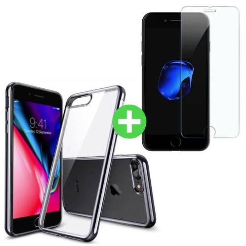 iPhone 8 Plus Transparant TPU Hoesje + Screen Protector, Télécoms, Téléphonie mobile | Housses, Coques & Façades | Marques Autre