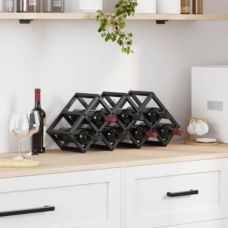 vidaXL Wijnrek Zwart 63 x 16.5 x 25 cm Gepoedercoat staal, Huis en Inrichting, Woonaccessoires | Wijnrekken, Nieuw, Verzenden