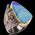 Zilver met gele goudkleurige details. Zilveren ring met, Verzamelen, Mineralen en Fossielen
