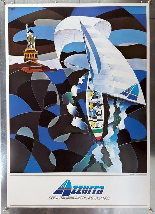 Ugo Nespolo (after) - Poster Originale AZZURRA, Americas, Antiek en Kunst, Kunst | Tekeningen en Fotografie